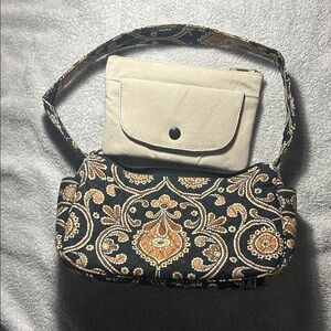 Vera Bradley Black and Copper Patterned shoulder bag with NWOT beige wallet